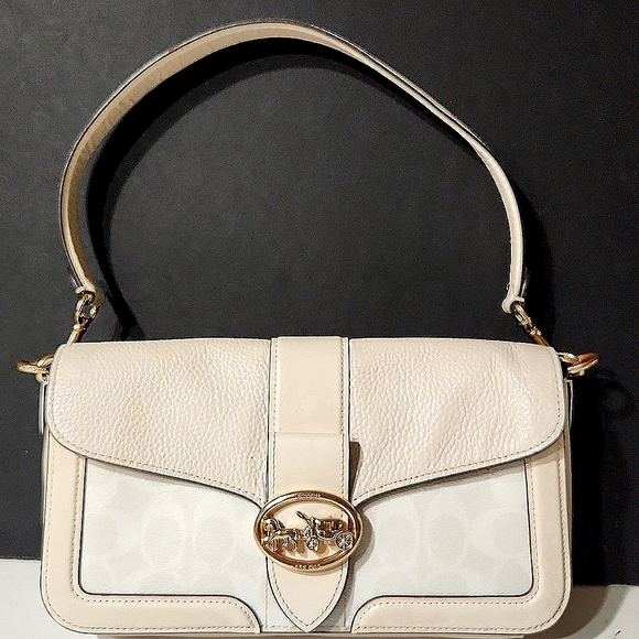 Coach Georgie Signature Leather Shoulder Hand Bag C4067 Chalk - Picture 1 of 15